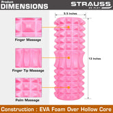 Strauss ST-1442 Grid Foam Roller (Pink), 33 cm and Foot/Hand Massage Roller